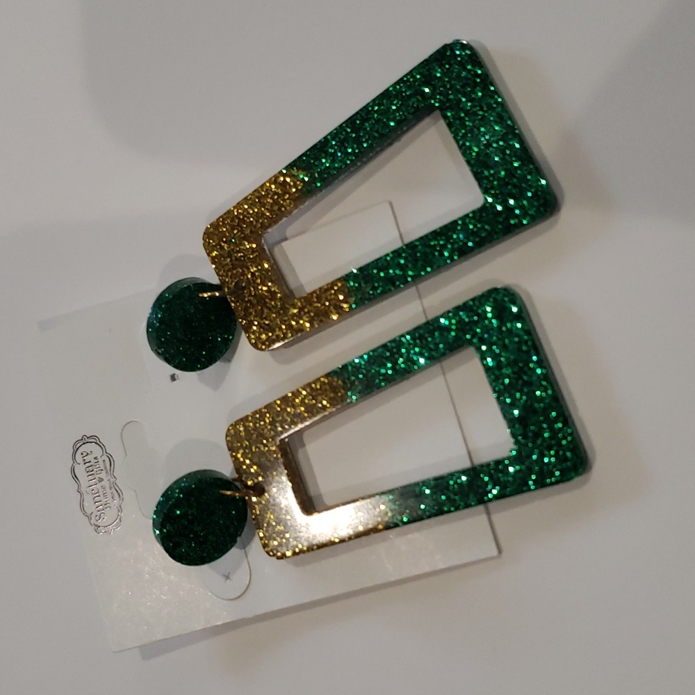 Glitter Rectangle St. Patrick's Day Earrings